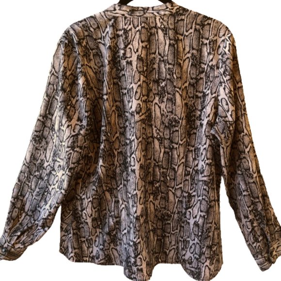 212 Collection Button Up Blouse Reptile Print Ruffles Long Sleeves - Picture 7 of 13